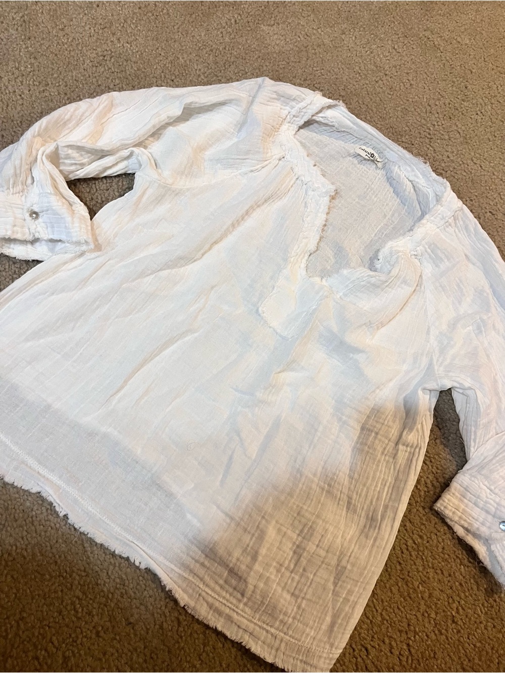Women’s medium natural life White Gauze Top raw hem boho cotton